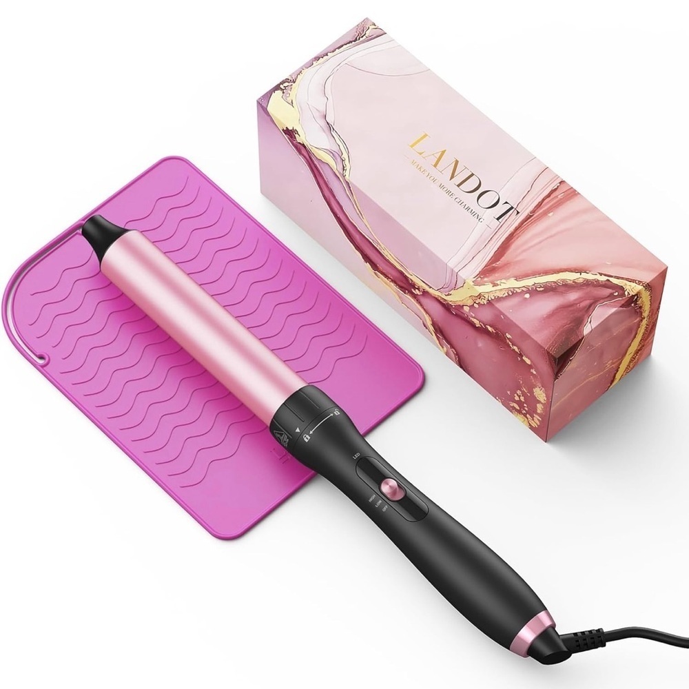 Pink Curling Wand Iron 1-1/4Inch: Clip Free Hair Curler Relaxed Curls & Beach‌